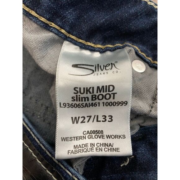Silver SUKI Slim Boot Cut Jeans Mid Rise Embroidered Women’s Sz W27/L33 - Picture 4 of 7